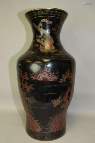 19-20th C. Chinese Gold Painted Lacquer Vase
