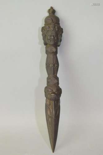 19th C. Tibetan Metal Carved Religious Scepter