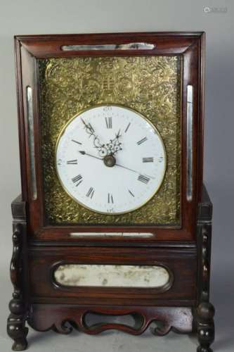 19th C. Chinese Hongmu Case Enamel Gilt Bronze Clock