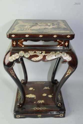 19th C. Chinese Mother-of-Pear Inlay Wood Stool