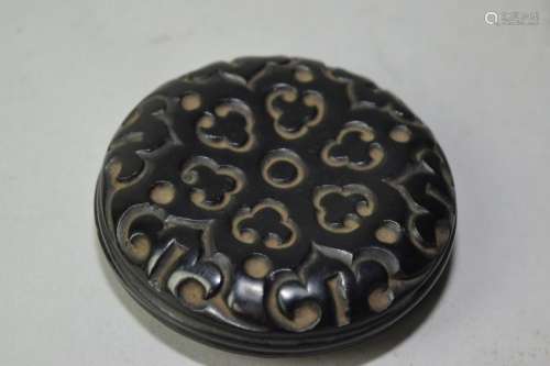 19th C. Chinese Black Cinnabar Carved Seal Ink Box