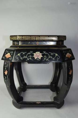 Chinese Lacquer Filled Bird & Flower Garden Stool