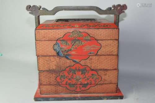 19-20th C. Chinese Lacquer Filled Snack Box