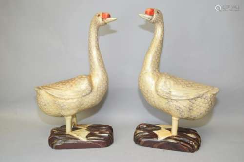 Pair of 19th C. Japanese Lacquer over Wood Goose