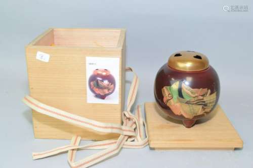 19-20th C. Japanese Painted Lacquer Incense Burner