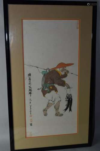 Chinese Watercolor Painting of Fisherman