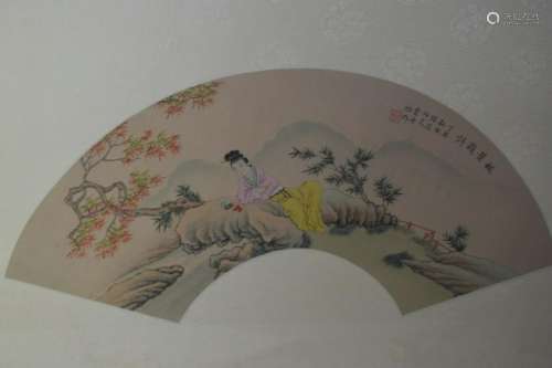 Qing Chinese Watercolor Fan, after Huang DanXu