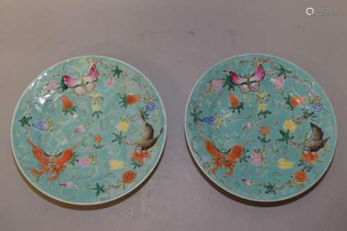 Pair of 19-20th C. Chinese Famille Rose Plates
