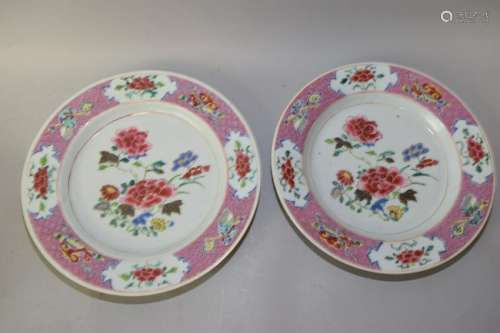 Pair of 17-18th C. Chinese Export Famille Rose Plates