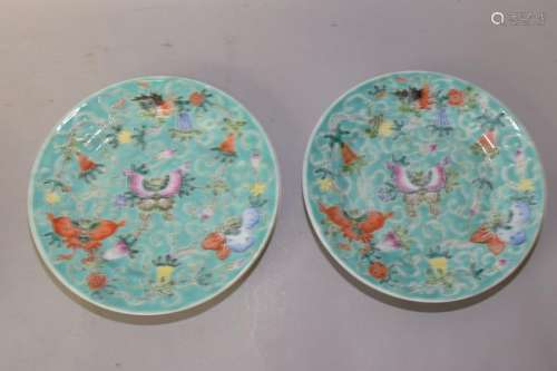Pair of Republic Chinese Famille Rose Plates