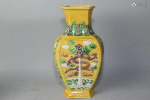 19-20th C. Chinese Yellow Glaze Sancai Vase