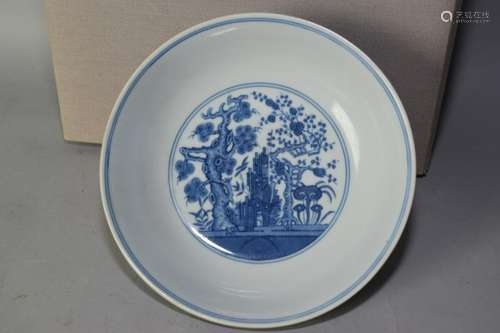 Daoguang Chinese B&W Winter Three Friend Plate