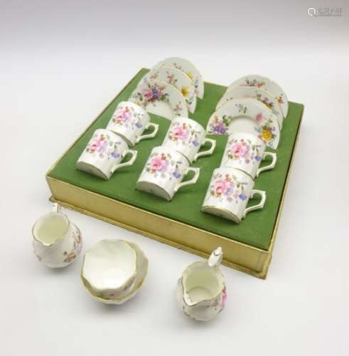 Set of 6 Royal Crown Derby 'Derby Posies' pattern coffee cans and saucers (boxed),