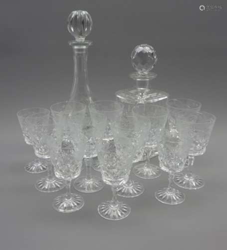 Set of 8 cut and etched claret glasses,