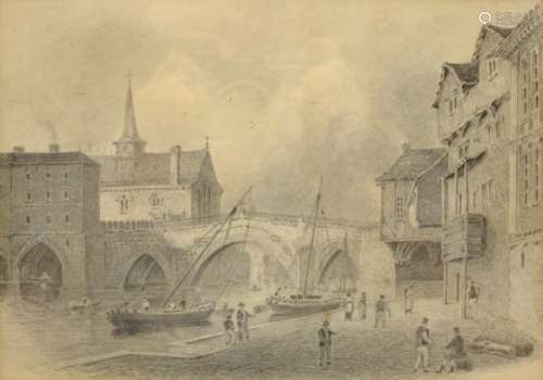 Henry Cave (British 1779-1836): 'Ouse Bridge, York', pencil drawing unsigned,