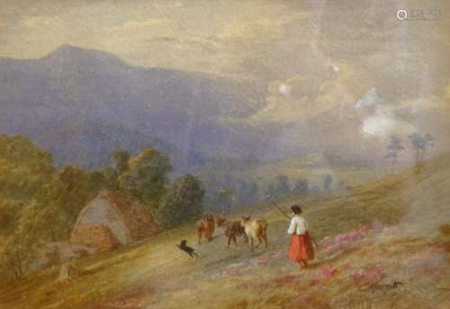 Edward Hargitt (Scottish 1834-1895): Herding Cattle in an Upland Landscape,