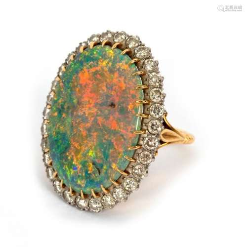 An opal and diamond cluster ring,