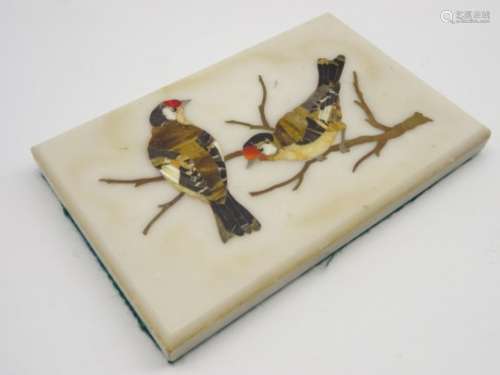 Florentine pietra dura plaque inlaid with birds on a branch in jasper,