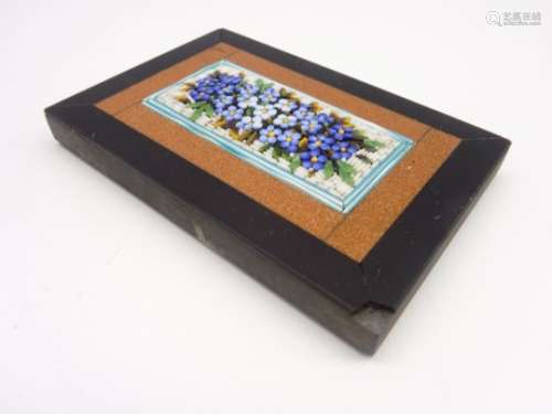 Italian micro mosaic rectangular panel with a floral design within a gilded surround 10cm x 7cm