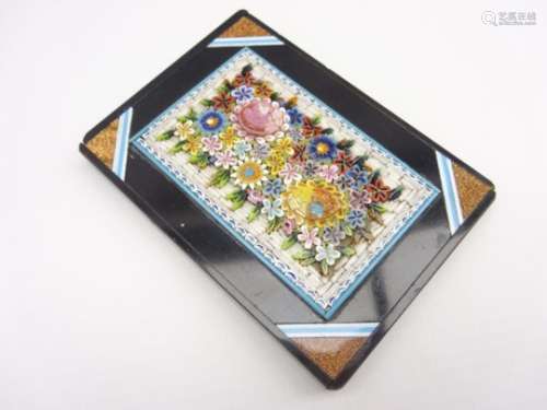 Italian micro mosaic panel with a floral design with gilded corners 7cm x 10cm Condition