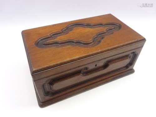 Mahogany sewing/jewellery box with carved decoration,