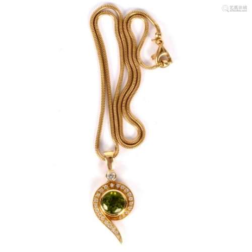 A peridot and diamond pendant by Catherine Best, Jersey,