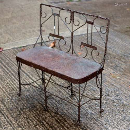 A wirework jardinière stand of bench form,