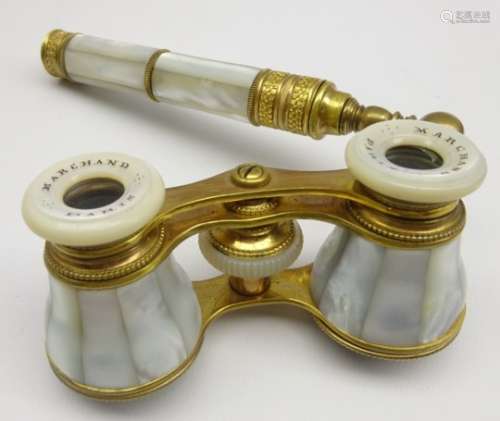 Pair of French mother of pearl opera glasses by Marchand,