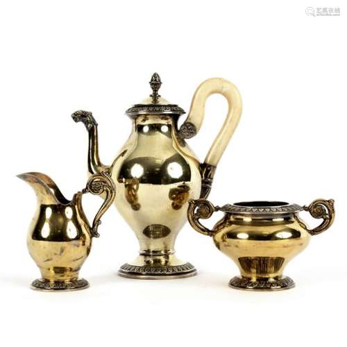 A bachelor's Prussian silver-gilt coffee set, circa 1870,