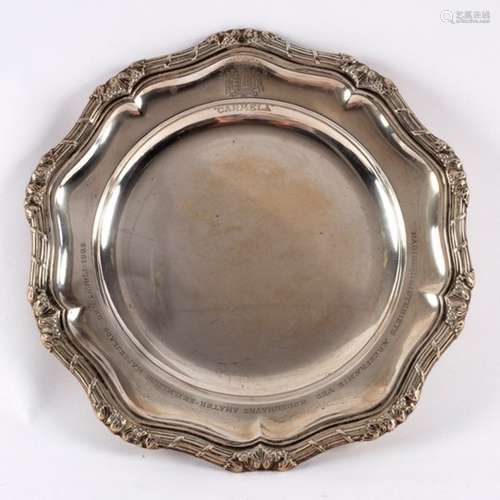 A Danish dinner plate by Michelsen, the raised reeded border with grapes and vines,