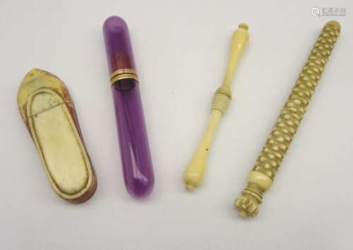 3 19th Century bone and ivory needle cases and 1 other Condition Report & Further