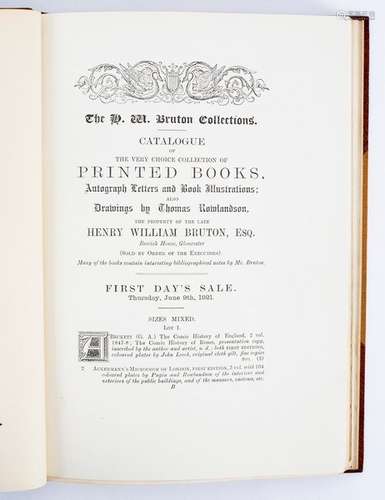 Catalogue, two volumes of the HW Bruton sale of books and engravings, illustrated, larger paper,