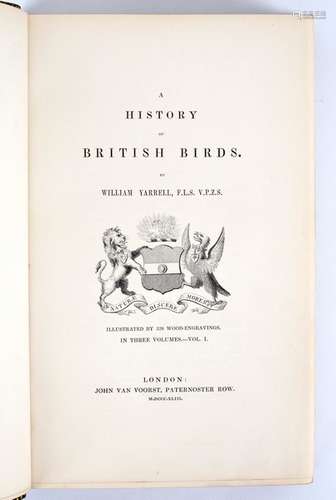 Yarrell (W) History of British Birds, three volumes, 1843 first edition with illustrations,