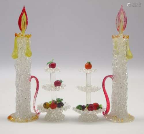 A pair of Venetian glass Christmas decorations in the form of flaming candles H18cm and a pair of