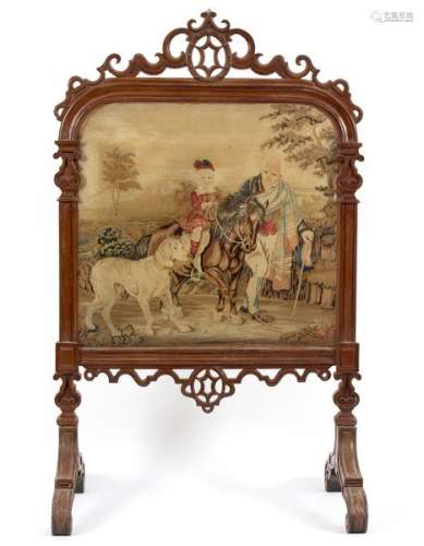 A Victorian walnut framed fire screen,