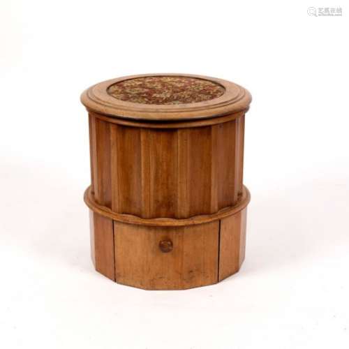 A Victorian mahogany circular commode with carpet top and fluted sides,