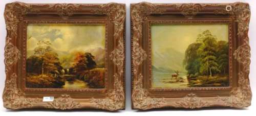 Scottish School (Late 19th century): Highland Landscapes, pair oils on panel,