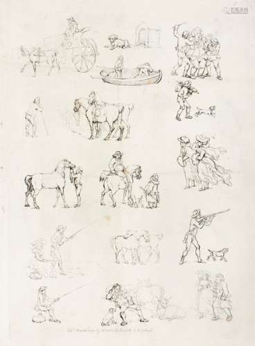 Rowlandson (T) Outlines of Figures Landscape and Cattle (No 3), eight etched sheets,