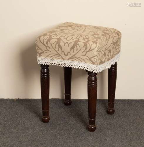 A Victorian upholstered stool on turned legs,