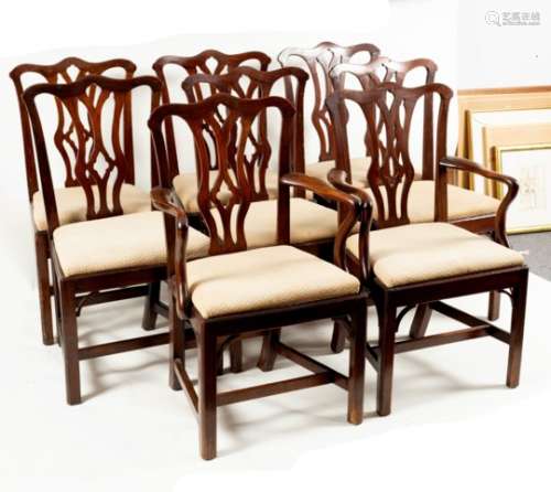 A set of eight George III style mahogany dining chairs, with splat backs,
