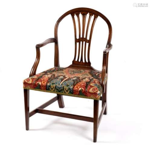 A George III style mahogany splat back open armchair,