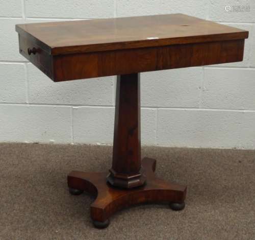 19th century rosewood side table, rectangular cross banded top above two drawers to each end,