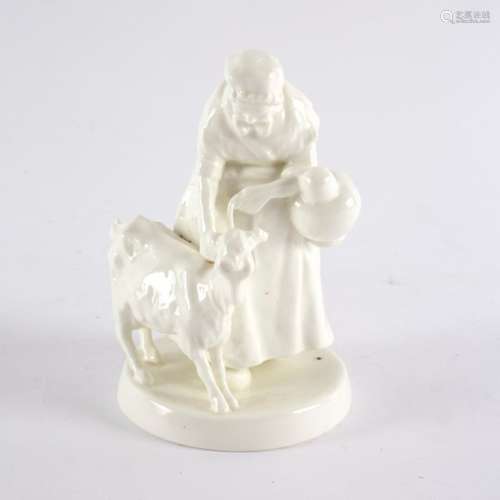 A Royal Worcester white glazed figure, The Old Goat Woman,