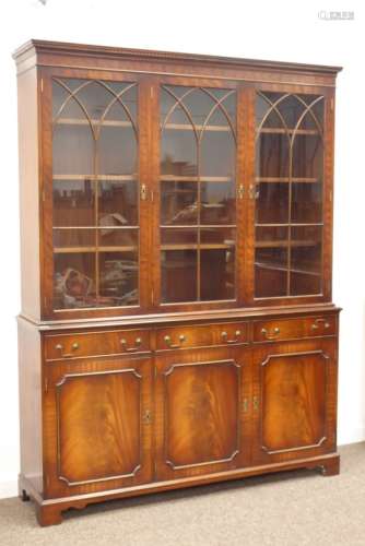 Quality reproduction mahogany bookcase on cupboard,