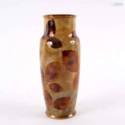 A Royal Doulton Lambeth stoneware vase, decorated autumn leaves,