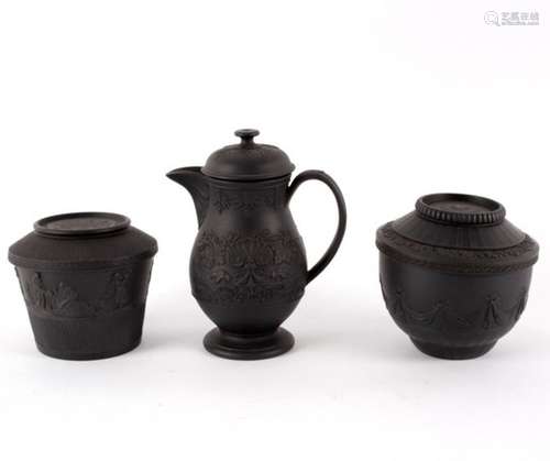 Three pieces of black basalt ware,