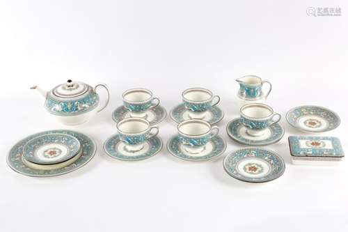 A Wedgwood Florentine pattern tea service with blue ground borders,