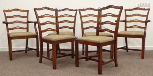 Set six 4+2 Georgian style mahogany ladder back dining chairs,
