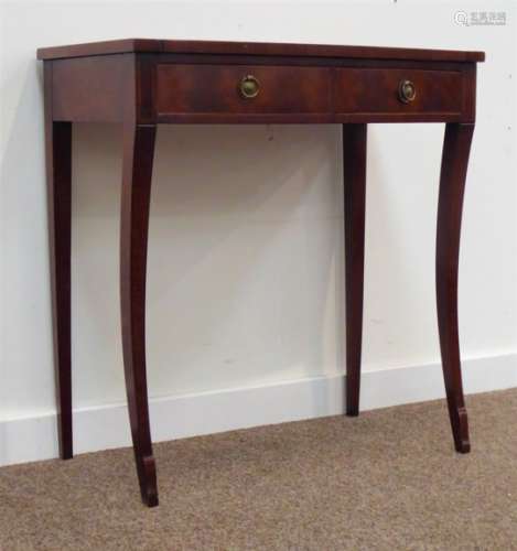 20th century figured mahogany regency style bow front two drawer side table with inlaid boxwood