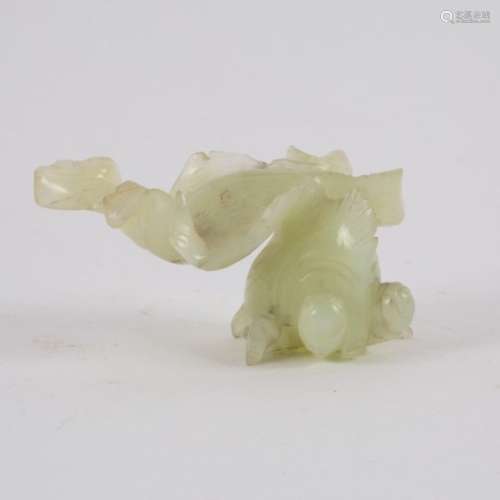 A Chinese pale celadon jade carving of a golden carp, 20th Century, 7.